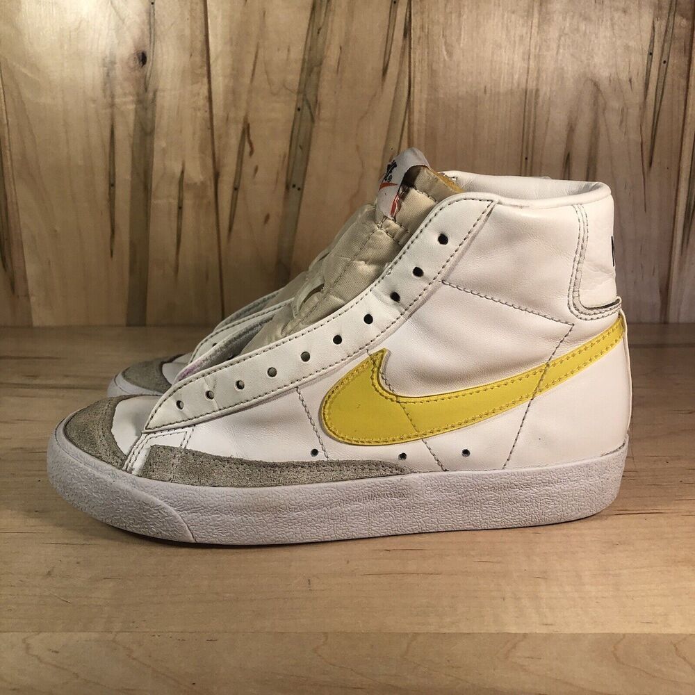 Nike Womens 6 Blazer Mid '77 Sneakers Shoes White Yellow High Top No Laces